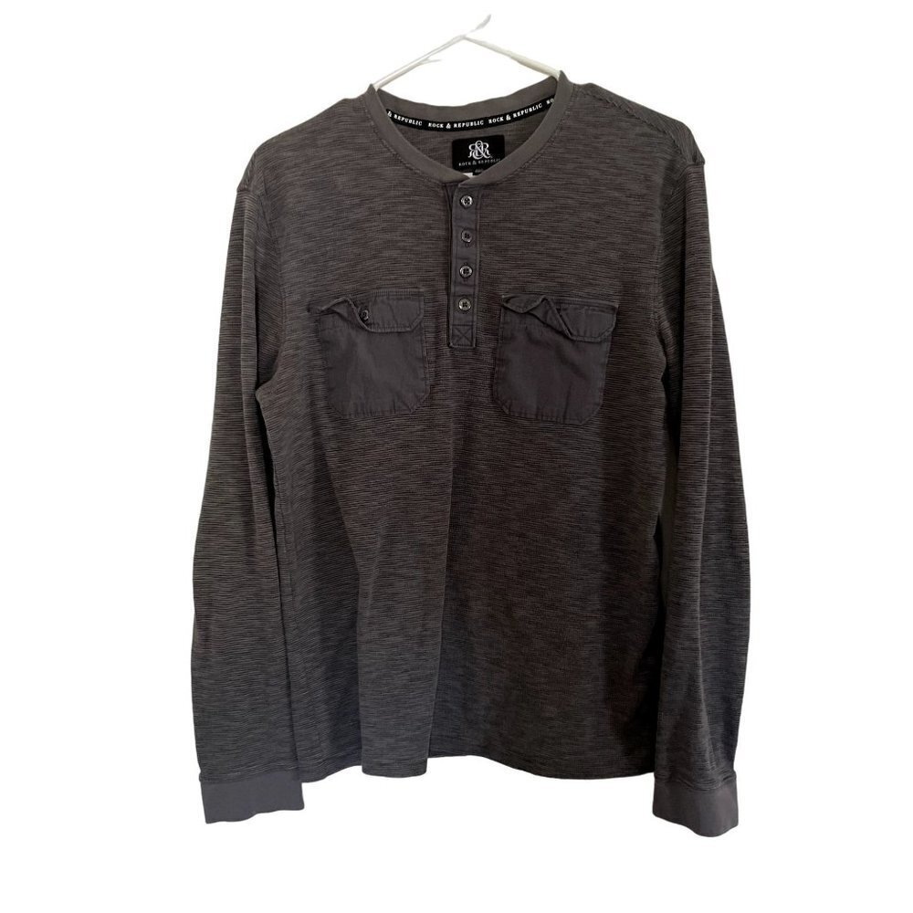 Rock&Republic gray cotton long sleeved crewneck pullover sweater shirt casual
